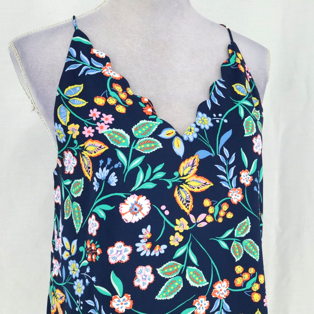 Loft Top Womens Small Blue Pink Floral Camisole Lined Blouse Scallop Neckline - Picture 6 of 11